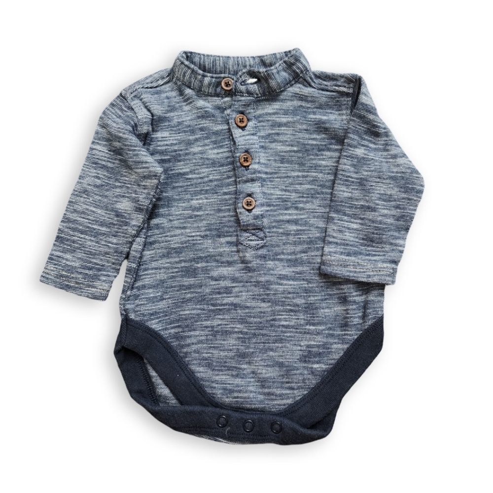 Blue Striprd Henley Onesie, Kid's 3-6M